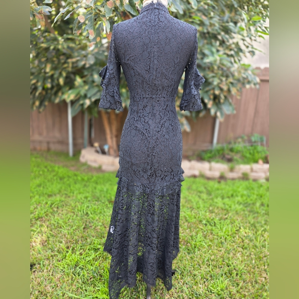 La Pateau Long Black Intricate Lace Dress Size Small Witchy Goth - Picture 6 of 13
